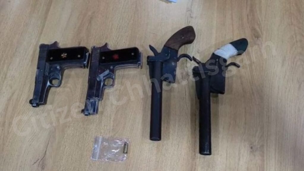 10015489767024818098801872157 छत्तीसगढ़ पुलिस की बड़ी कार्रवाई दहशत फैलाने वाले 7 आरोपी गिरफ्तार 2 पिस्टल और 2 देशी कट्टा बरामद